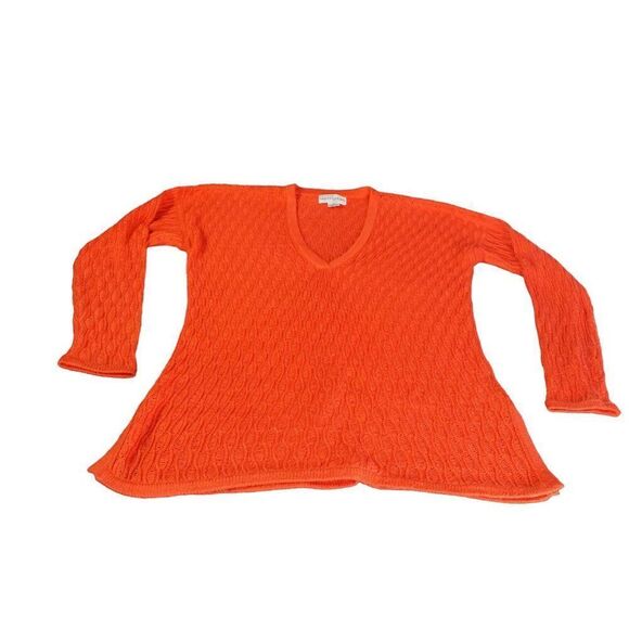 Bloomingdales V Neck Cable Knit Sweater Women Sz M Orange Silk Everyday Boho - Picture 1 of 6